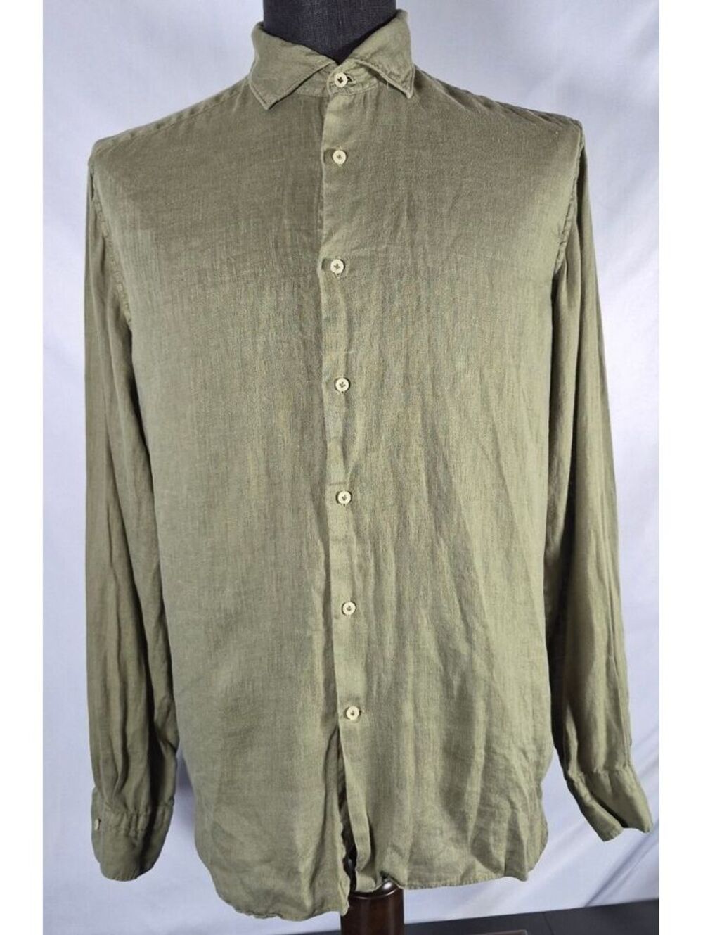 Camicissima Mens Size 40 Olive Green 100% Linen Comfort Fit Shirt